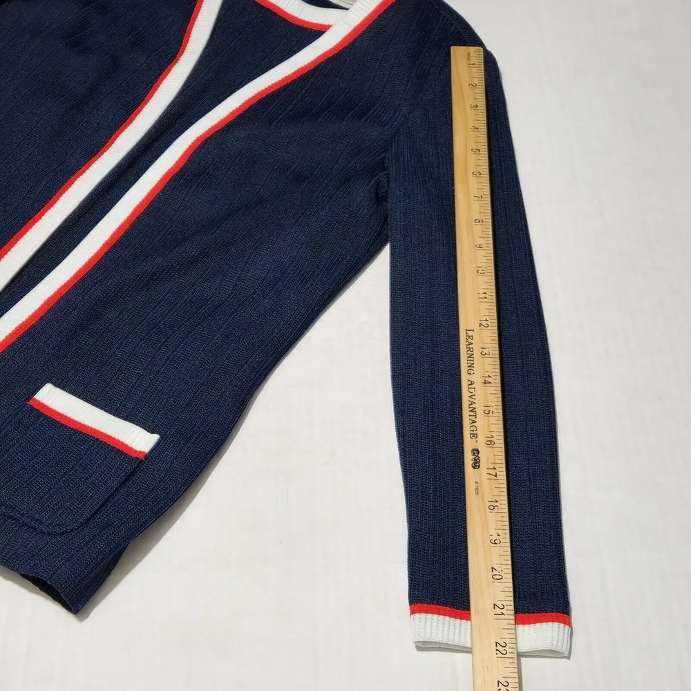 Iconic Wolf Brothers Of Florida Blue Cardigan Red White Stripes Pockets Size 14